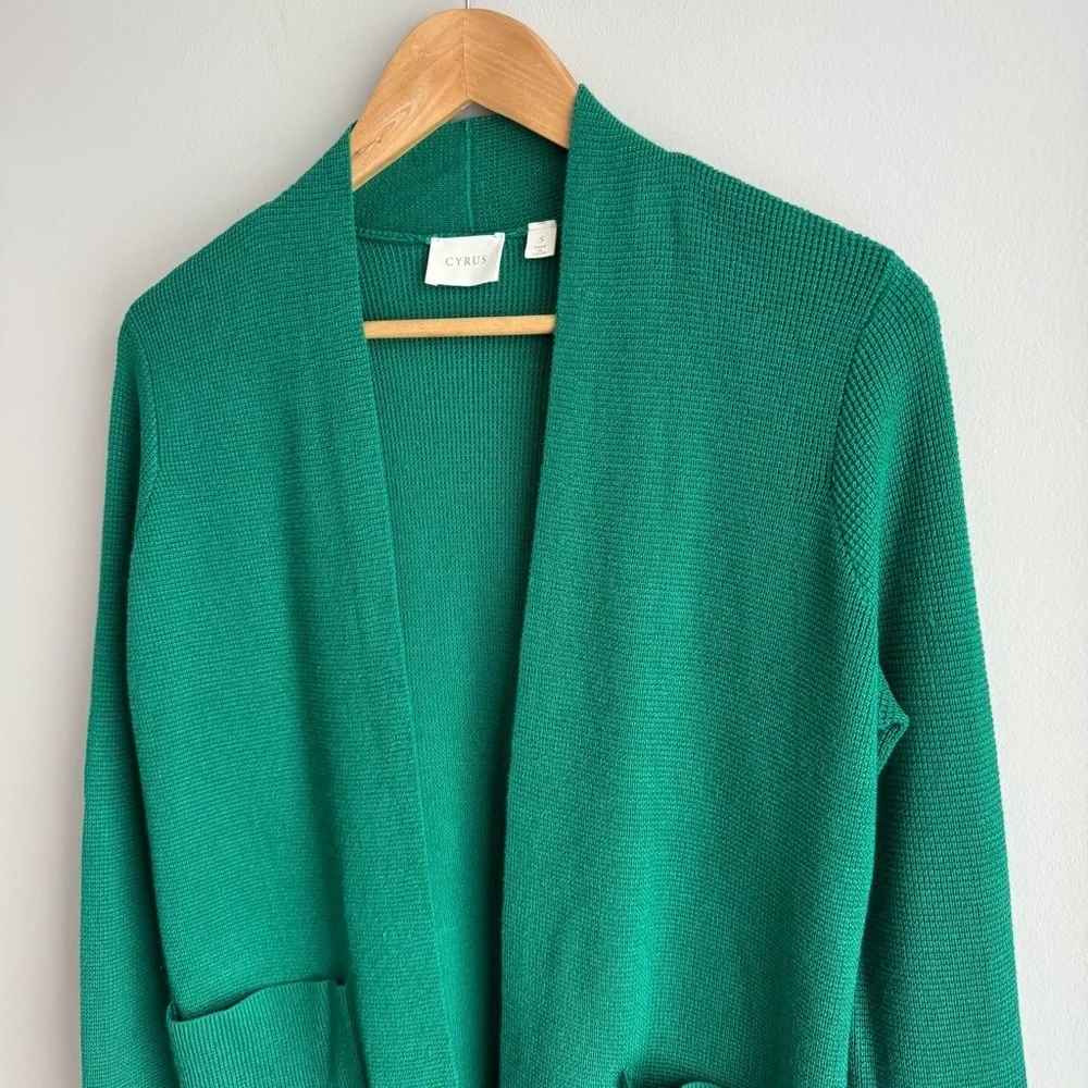 Cyrus Open Front Knit Cardigan Sz S Deep Kelly Green Sweater Classic Capsule EUC - Picture 2 of 11